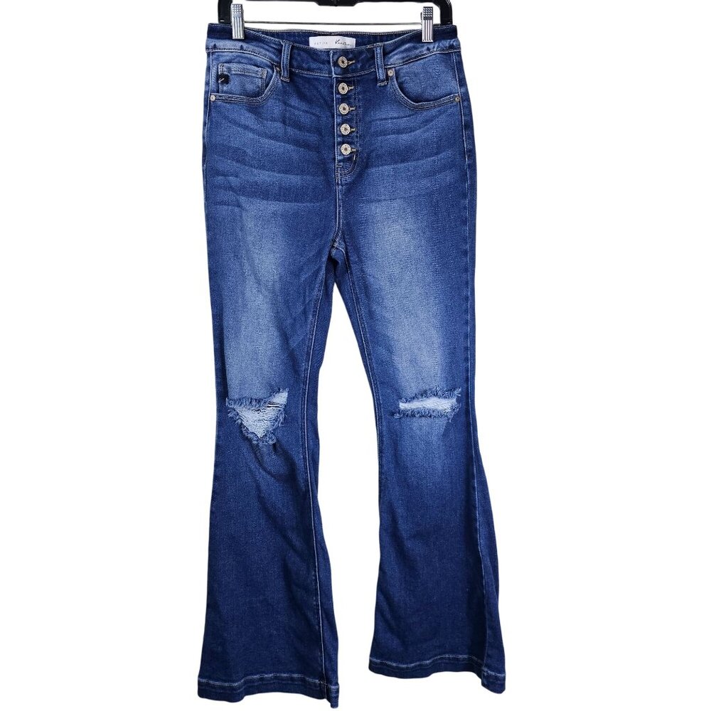 KanCan‎ Flare High Waist Jeans 29P Button Fly Distressed Stretch Boho Casual